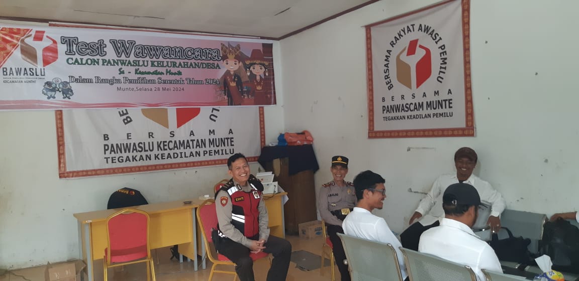 Polsek Munte melakukan pengamanan dan monitoring Pelaksanaan tes Wawancara Calon PKD tingkat Kelurahan/Desa.
