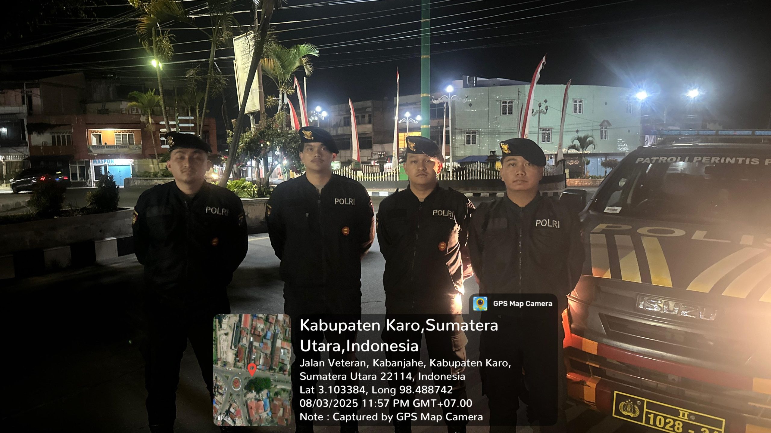 Patroli Stasioner Sat Samapta Polres Tanah Karo Antisipasi 3C, Tawuran, dan Gangguan Kamtibmas di Sejumlah Titik Rawan