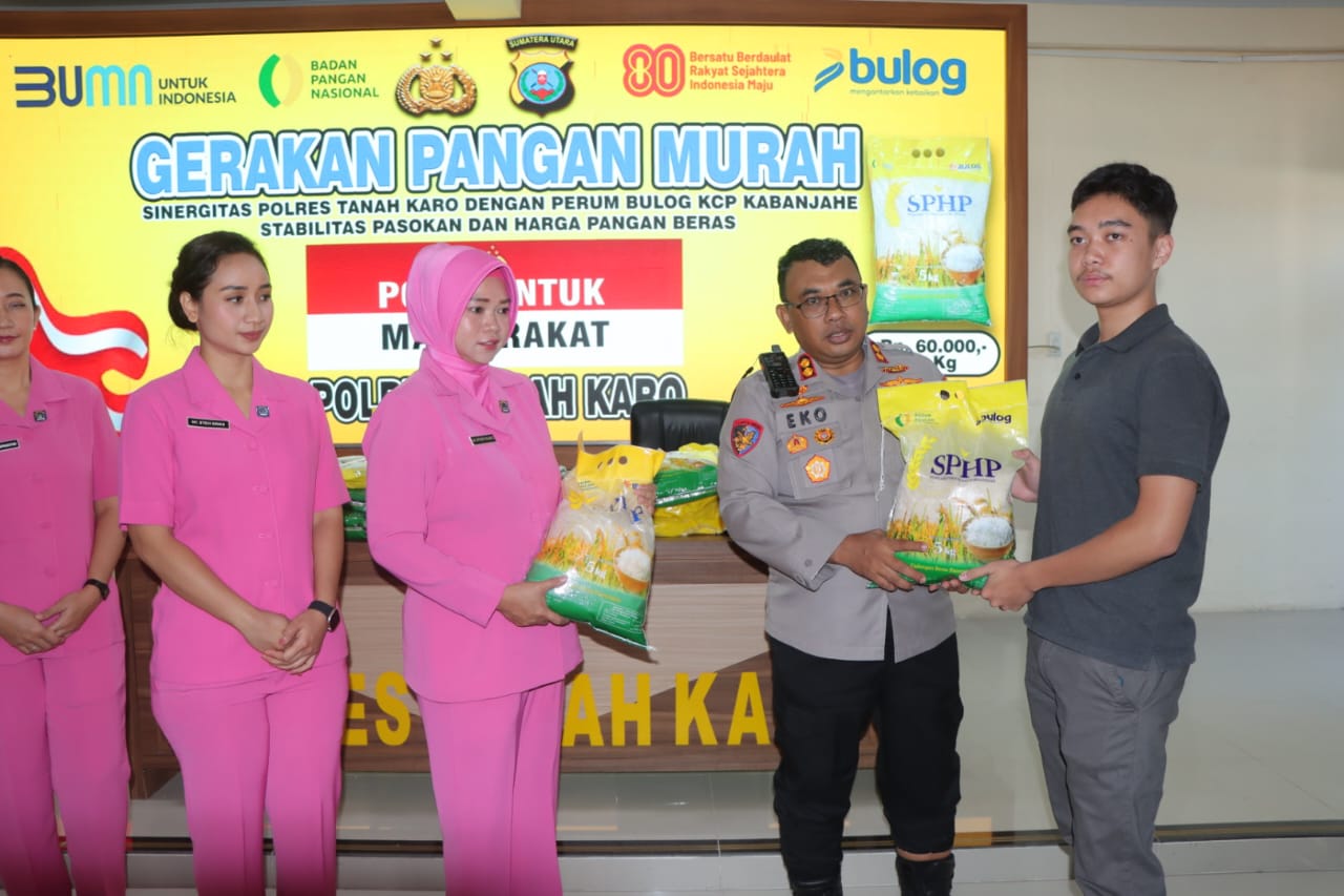 Polres Tanah Karo Bersinergi dengan Bulog Gelar Gerakan Pangan Murah, Jaga Stabilitas Harga Beras